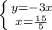 \left \{ {{y=-3x} \atop {x=\frac{15}{5} }} \right.