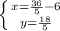 \left \{ {{x=\frac{36}{5} -6} \atop {y=\frac{18}{5} }} \right.