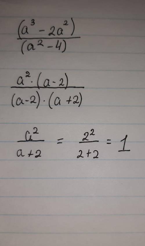 У дробь (a^3- 2a^2)/(a^2- 4). Найдите значение дроби при а