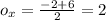 o_{x}= \frac{ - 2 + 6}{2} = 2