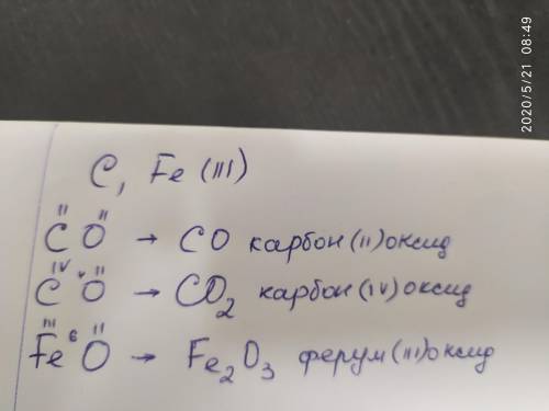 Скласти формулу оксидів за валентністю елементів C, FE (lll)