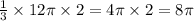 \frac{1}{3} \times 12\pi \times 2 = 4 \pi\times 2 = 8\pi