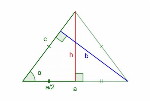 БАЛОВ ДАЮ Кут при основі рівнобедреного трикутника дорівнює a , а висота опущена на бічну сторону b.