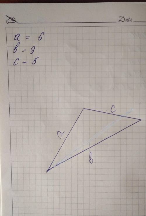 Постройте треугольник по трём сторонам:a=6,b=9,c=5​