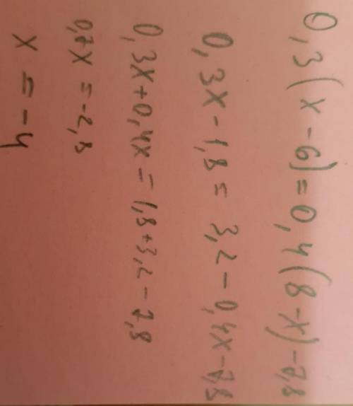 Розвязати рівняння 0,3(х-6)=0,4(8-х)-7,8