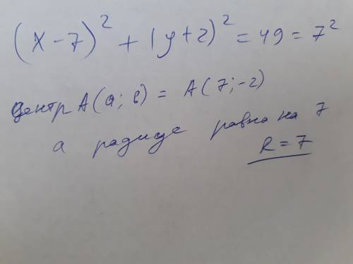 Помгите, геометрия(х-7)квадрат +(у+2)квадрат =49 Найдите центр координатор и радиусы​