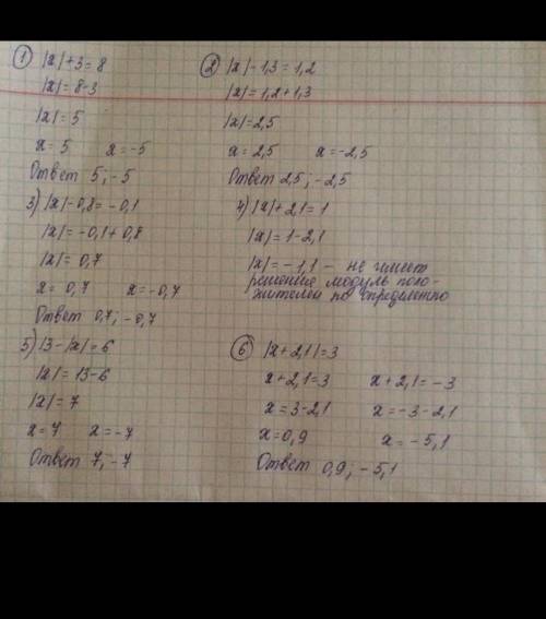 1)|x+4|=-3 2)|x|+3=9 3)|x|-1=-5 4)2|x|-5=0 5)5|x|+1=0 6)|5x+3|-3=0 7)|3x-2|+5=7 решите