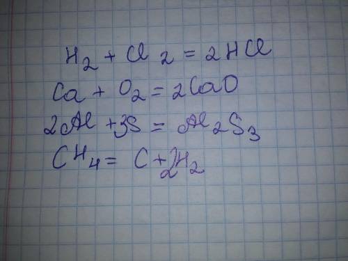 Підберіть коефіцієнти в поданих схемах реакцій:а) H2 + Cl2 ® HClб) Ca + O2 ® CaOв) Al + S ® Al2 S3г)