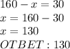 160-x=30\\x=160-30\\x=130\\OTBET: 130