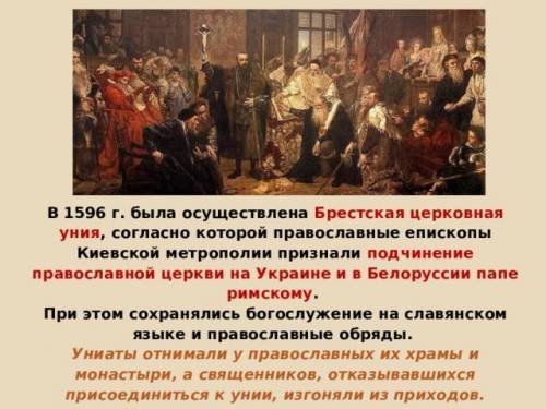 Каково основное содержание Брестской унии 1596 г.?