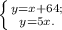\left \{ {{y=x+64;} \atop {y=5x.}} \right.