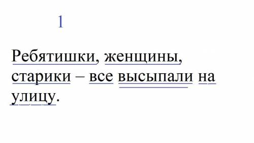 Синтаксический разбор предложения. Ребятишки, женщины, старики – все высыпали на улицу Ум, направлен