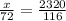 \frac{x}{72} = \frac{2320}{116}