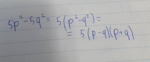 Розкладіть многочлени на множники 5p^2-5q^2​