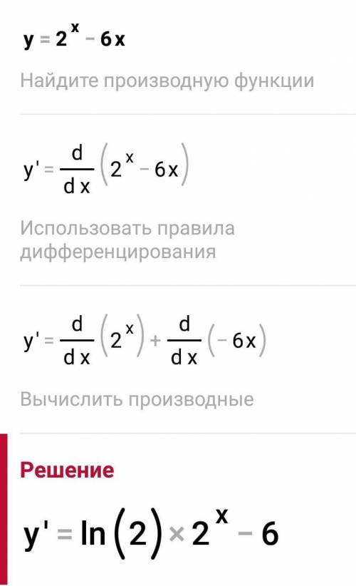 Найти производную функцию y=2^x - 6x