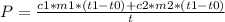 P = \frac{c1*m1*(t1-t0) + c2*m2*(t1-t0)}{t}