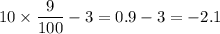 10\times\dfrac{9}{100}-3=0.9-3=-2.1