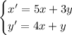 \begin{cases} x'=5x+3y \\ y'=4x+y \end{cases}