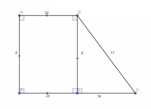 Боковые стороны прямоугольной трапеции равны 17 и 8, а её основание относятся как 2:5. Найдите площа