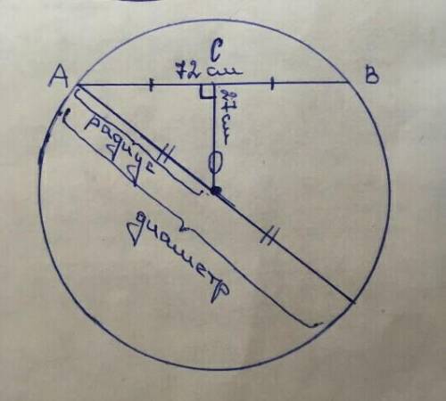 за решение задачи по геометрииЕсть окружность,точка O-центрAB-Хорда,она равна 72 смРасстояние от точ
