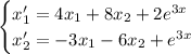 \begin{cases} x_1'=4x_1+8x_2+2e^{3x}\\ x_2'=-3x_1-6x_2+e^{3x}\end{cases}