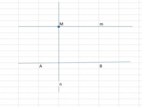 Проведіть пряму АВ. Через М проведіть пряму m, паралельну АВ, і пряму n,перпендикулярну до АВ. Очень