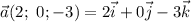 \vec{a}(2; \ 0; -3) = 2\vec{i} + 0\vec{j} - 3\vec{k}