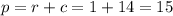 p=r+c=1+14=15