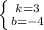 \left \{ {{k=3} \atop {b=-4}} \right.