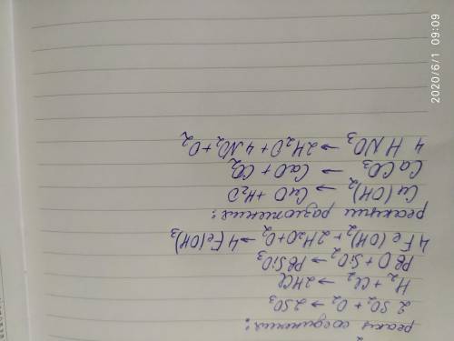 3. Выпишите отдельно реакции соединения и реакции разложения: Cu(OH)2→CuO+H2O , 2SO2 + O2 →2SO3 H2+C