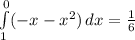 \int\limits^0_1 ({-x-x^{2} )} \, dx =\frac{1}{6}