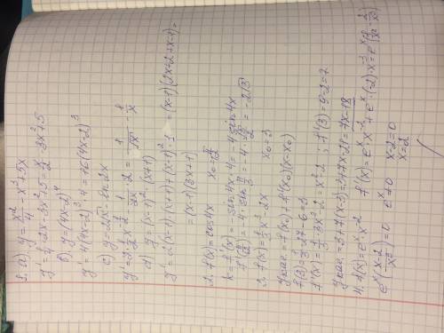 1.Найти производную функции: a) y=x^2/4-x^3+5xb) y=(4x-2)^4c) y=2√x-ln⁡2xd) y=(x-1)^2 (x+1)2. Найти