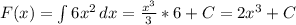 F(x) = \int{6x^2} \, dx = \frac{x^3}{3} *6+C = 2x^3 +C