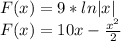 F(x)=9*ln|x|\\F(x)=10x-\frac{x^{2}}{2}