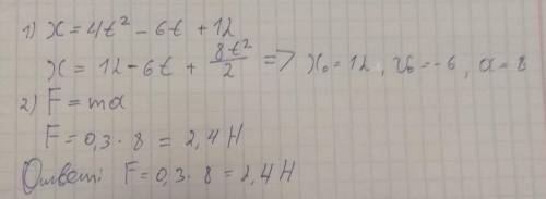 Материальная точка массой 300г движется согласно уравнению Х= 4t2 – 6t + 12. Определить силу, действ