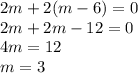 2m+2(m-6)=0\\2m+2m-12=0\\4m=12\\m=3