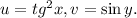 u = tg^2 x, v = \sin y.