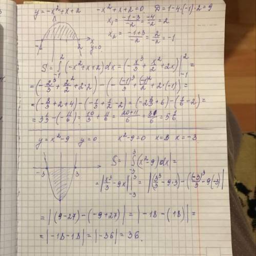 1)Обчислити площу фігури, обмеженої лініями: у= 2+x-x², y= 02) Обчислити об'єм тіла, яке утворюється