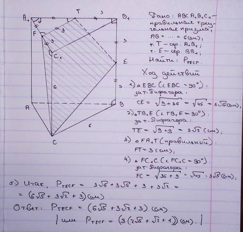 Постройте сечение призмы плоскостью ТЕС и найдите его периметр