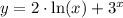 y = 2\cdot\ln(x) + 3^x