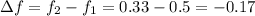 \Delta f=f_2-f_1=0.33-0.5=-0.17