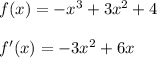 f(x)=-x^3+3x^2+4\\\\f'(x)=-3x^2+6x