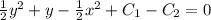 \frac{1}{2} y^2+y-\frac{1}{2} x^2+C_1-C_2=0