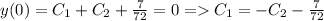 y(0) = C_1+C_2+\frac{7}{72}=0 = C_1 = -C_2-\frac{7}{72}