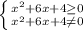 \left \{ {{x^{2}+6x+4\geq0 } \atop {x^{2}+6x+4\neq 0}} \right.