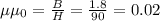 \mu \mu _0=\frac{B}{H} =\frac{1.8}{90} =0.02