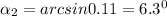 \alpha _2=arcsin0.11=6.3^0