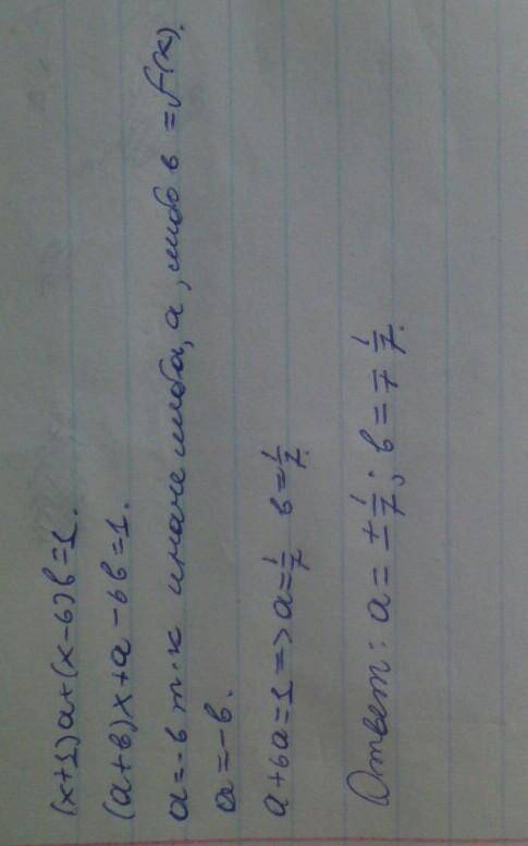 При каких значениях a и b равенство 1/(x²-5x-6)=a/(x-6) + b/(x+1) является тождеством