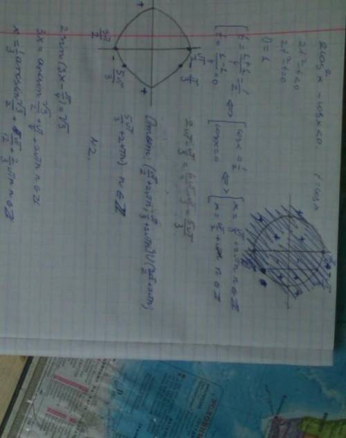 1) Решите неравенство 2cos^2x-cos x<02) Решите уравнение и 2 sin(3x-П/4)=√3 ​