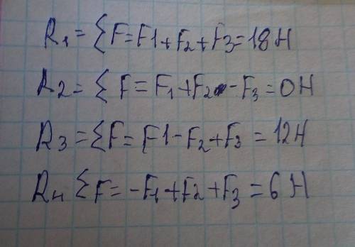 . На тела вдоль прямой действуют три силы: F 1= 6H, F2 = 3H, F 3= 9H. Чему равна равнодействующая эт